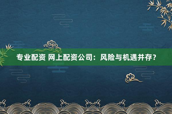 专业配资 网上配资公司：风险与机遇并存？