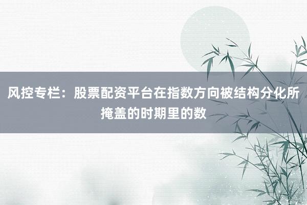 风控专栏：股票配资平台在指数方向被结构分化所掩盖的时期里的数