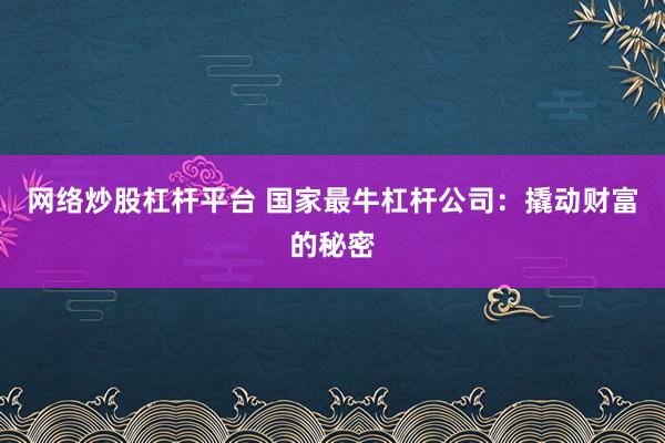 网络炒股杠杆平台 国家最牛杠杆公司:撬动财富的秘密