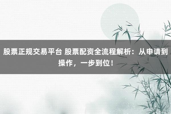 股票正规交易平台 股票配资全流程解析：从申请到操作，一步到位！
