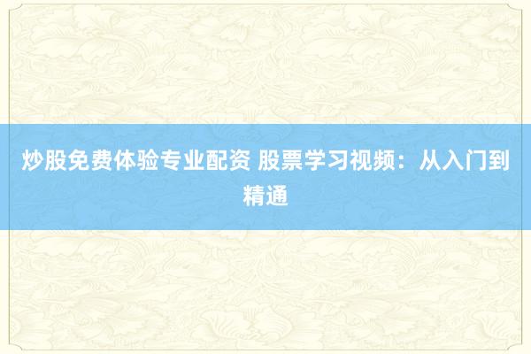 炒股免费体验专业配资 股票学习视频：从入门到精通