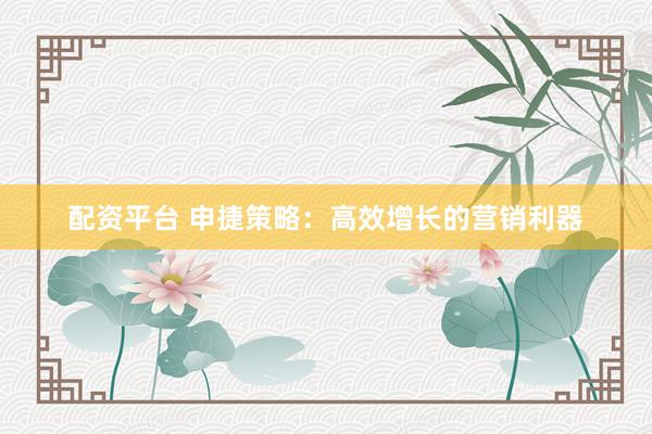 配资平台 申捷策略：高效增长的营销利器