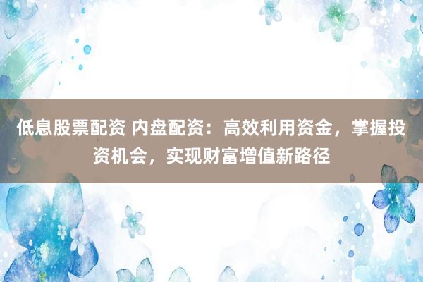 低息股票配资 内盘配资：高效利用资金，掌握投资机会，实现财富增值新路径