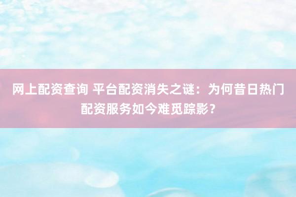 网上配资查询 平台配资消失之谜：为何昔日热门配资服务如今难觅踪影？